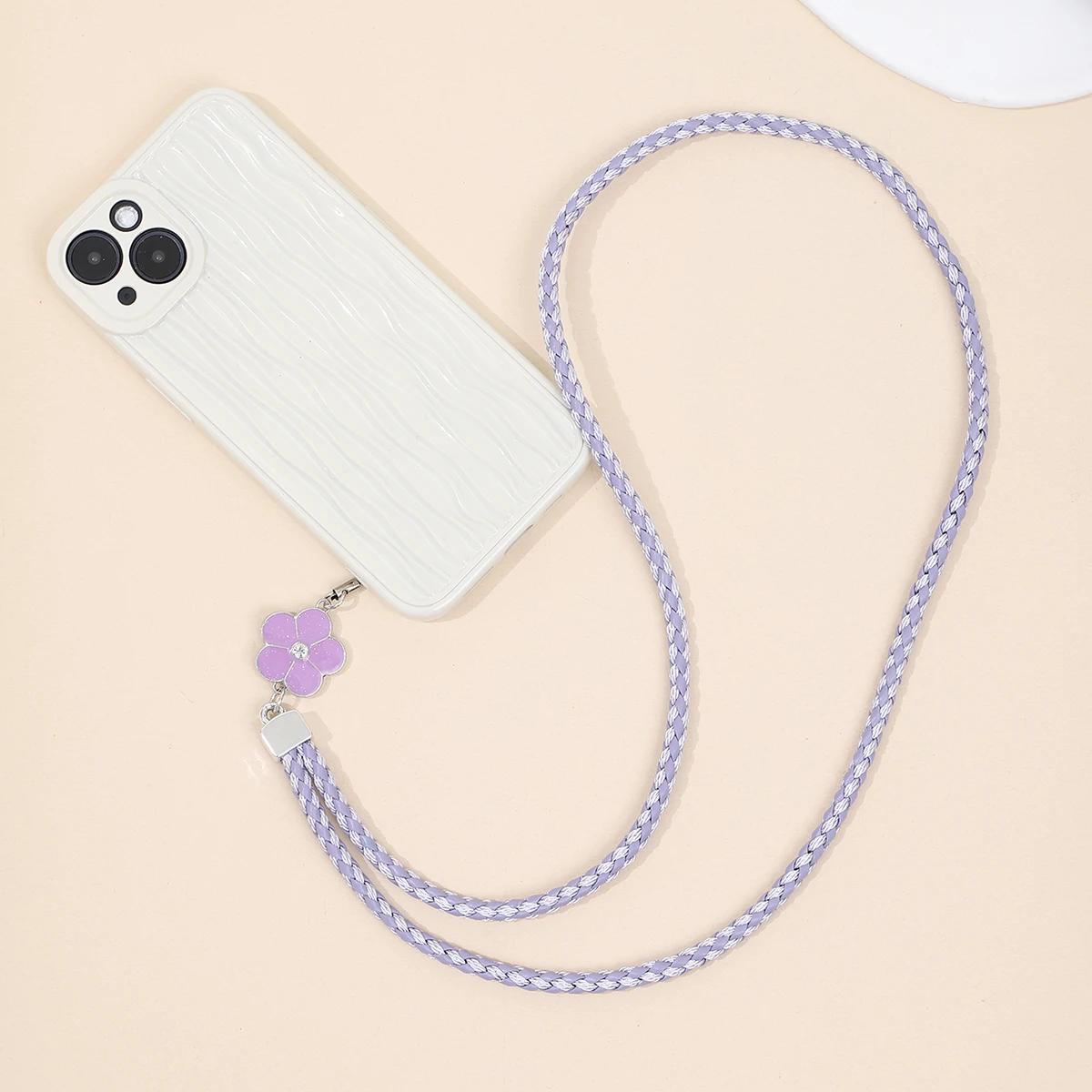 

Colorful Woven Rope Strap With Double-sided Flower Hanging Neck, Mobile Phone Hanging Rope Polyester / Nylon