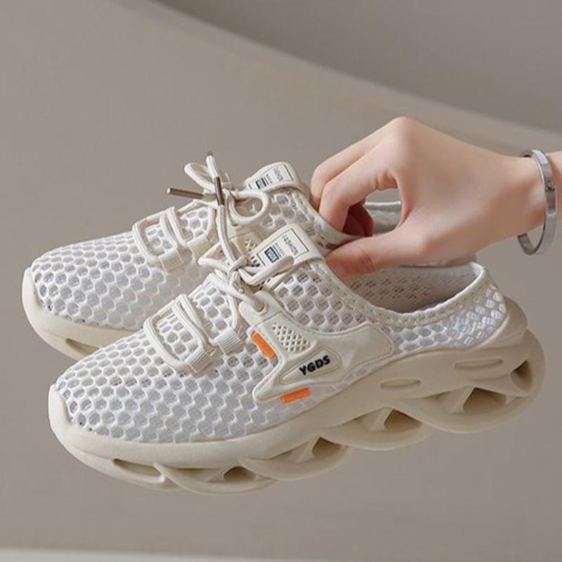 Fashion New Autumn Round-toed Deep-cut Mesh Slippers with Breathable Soft Sole and Non-slip Flat Bottom