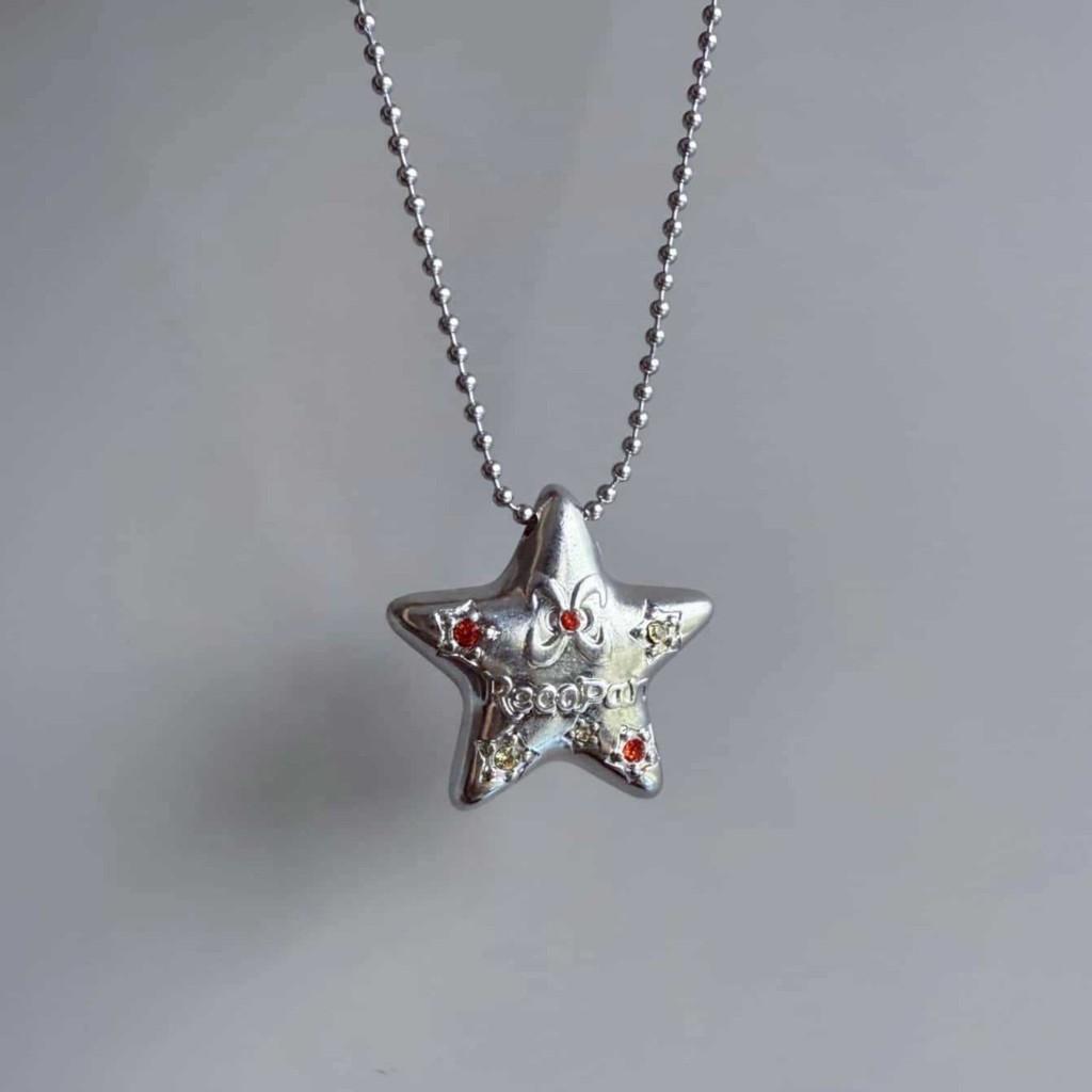 Lucky Star Geometric Pendant Necklace With Alloy Chain For Women