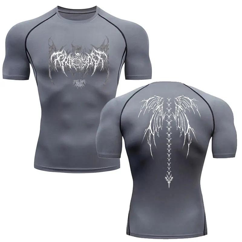 Y2K Compression Tee Shirt Men Fitness Gym Skeleton Sport Running T-Shirt Rashgard Top Quick Dry Short Sleeve T-Shirt for Male