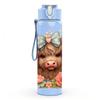 1PC Highland Cow Butterfly Floral Print 750ml Color Plastic Sports Water Bottle Leakproof Flip Straw Lid Suitable for Sports Office Home Use