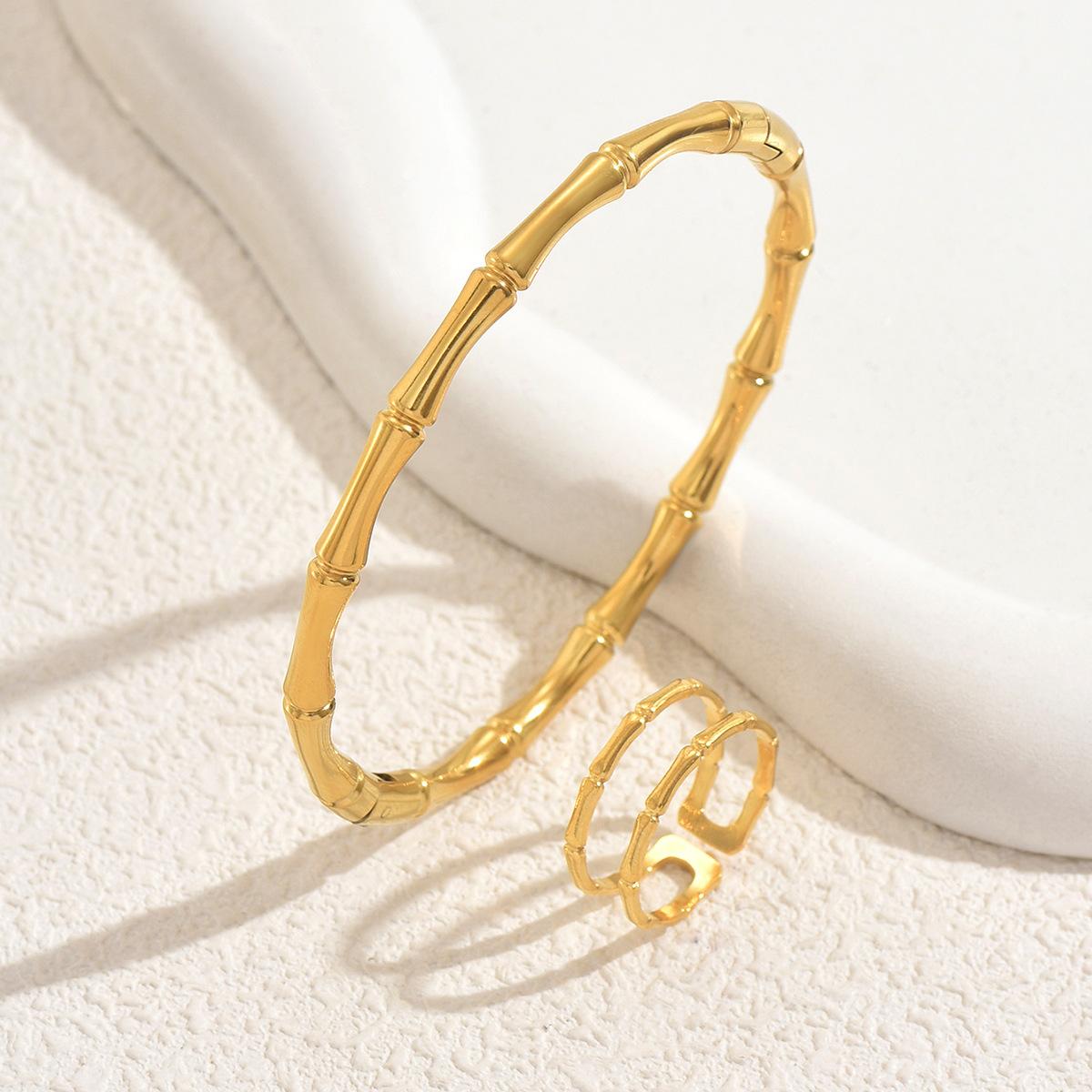 

Модный браслет из бамбука и металла с гальваническим покрытием, нишевый открытый кольцевой набор украшений, универсальный SL7923