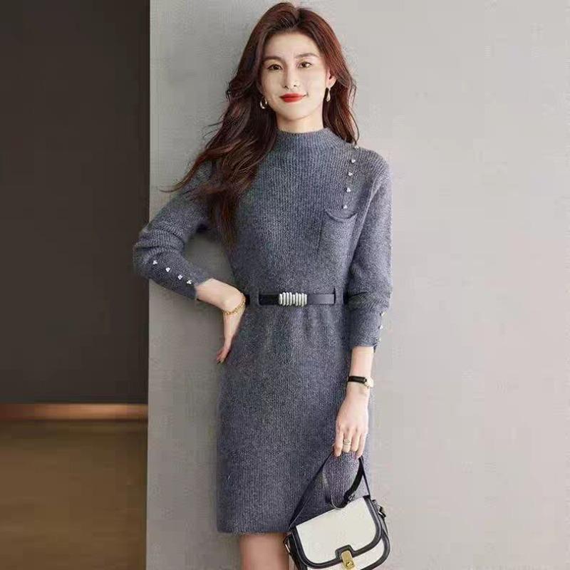Autumn and Winter Small Knitted Dress New Women's Mid-length Sweater Base Skirt with Coat