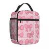 Bestselling Coquette Pink Bows Matte Finish Waterproof Lunch Bag Office Break Adjustable Strap Lunch Bag