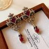Luxury Retro Palace Style Full Rhinestone Dangle Earrings for Women Antique Gold Color Drop Earrings Vintage Jewelry Accessories