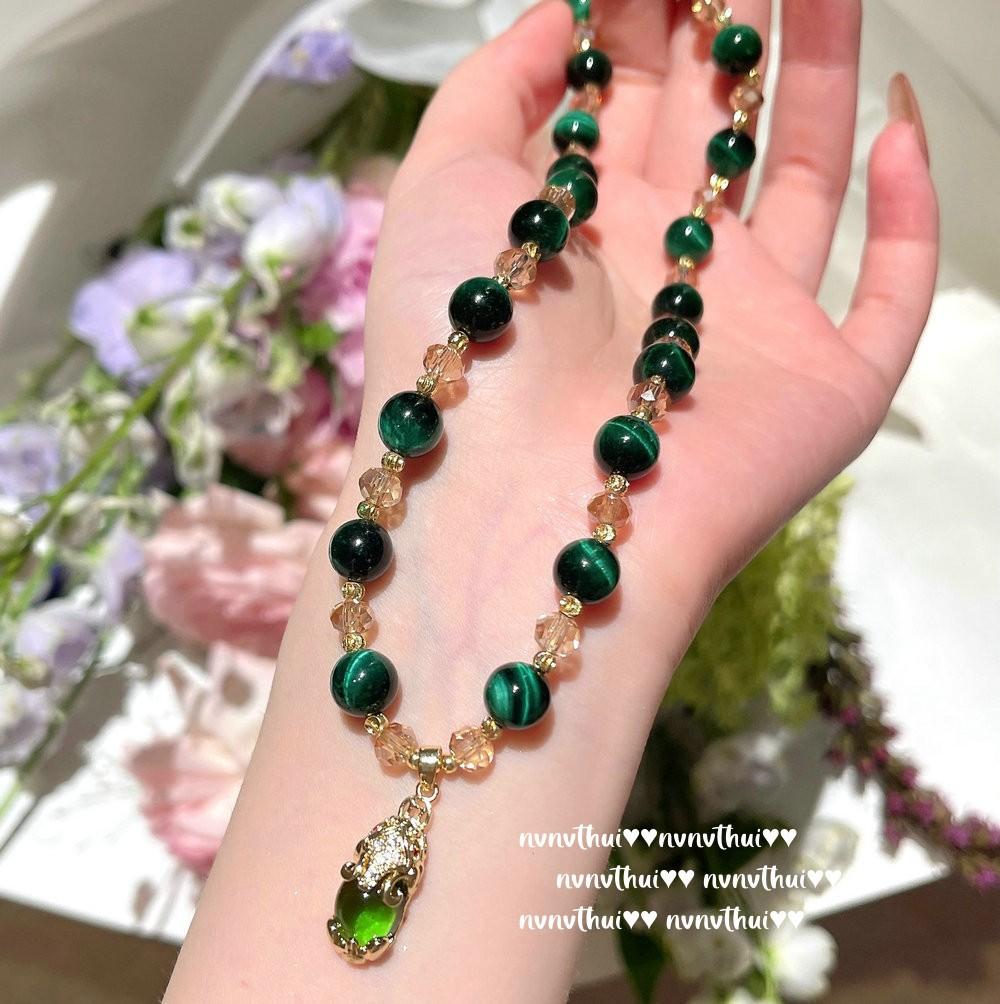 Jewelry Malachite Green Cat S Eye Pixiu Beaded Necklace, New Chinese Style, Gold Plated, Cat S Eye Pixiu Zircon Bracelet, Set