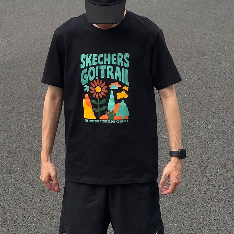 Skechers Comfortable Versatile American Letter Cartoon Pattern Short Sleeve T-Shirt Unisex tops L225U197-068D
