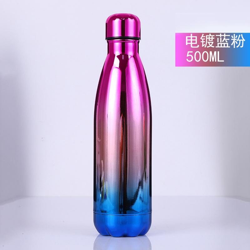 500ml Electroplated Gradient 304 Stainless Steel Water Bottle, UV Plating Cola Shape Vacuum Insulated Sports Flask