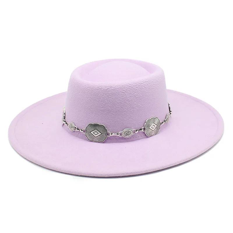 British Style Fedora Hats For Women 9.5CM Big Brim Luxury Belt Band Felt Jazz Hats Wedding Dress Formal Cap