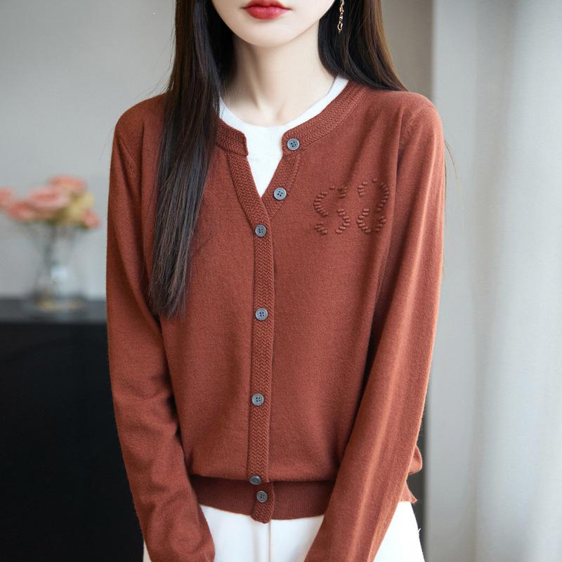 Cárdigan de punto de lana para mujer, cuello redondo, botones, estilo coreano, Otoño 2026