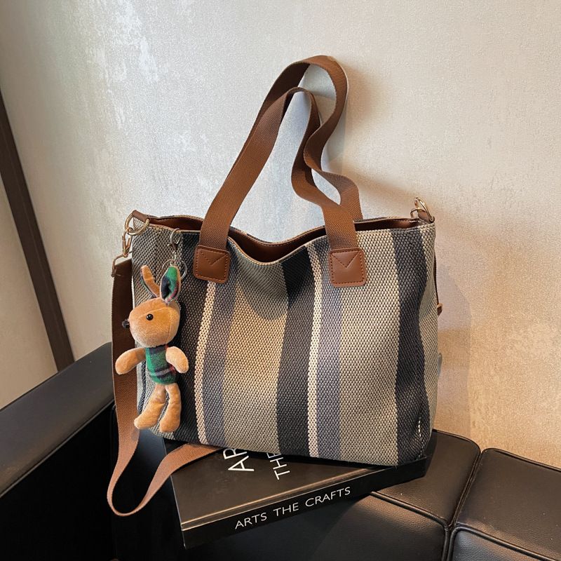 

Canvas Bag for Work Work Clothing Fancy Large Capacity Totes Special-Interest Design Women 2025 New Arrival Loose Shoulder Bag Gray [send pendant]]
