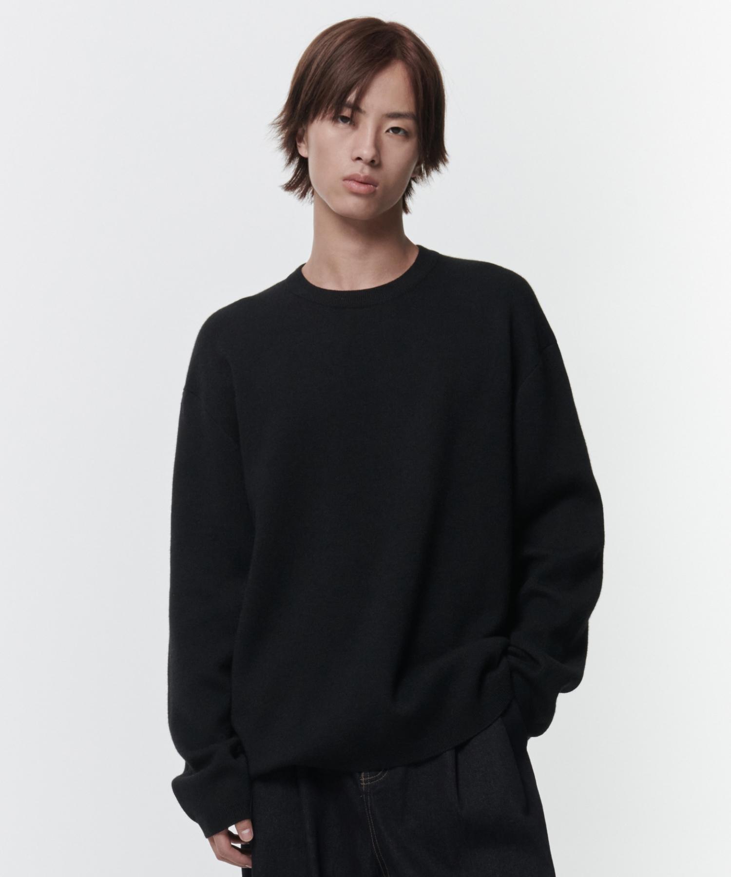 Musinsa Standard Minimal Oversized Crew Neck Knit [Black] Black/L