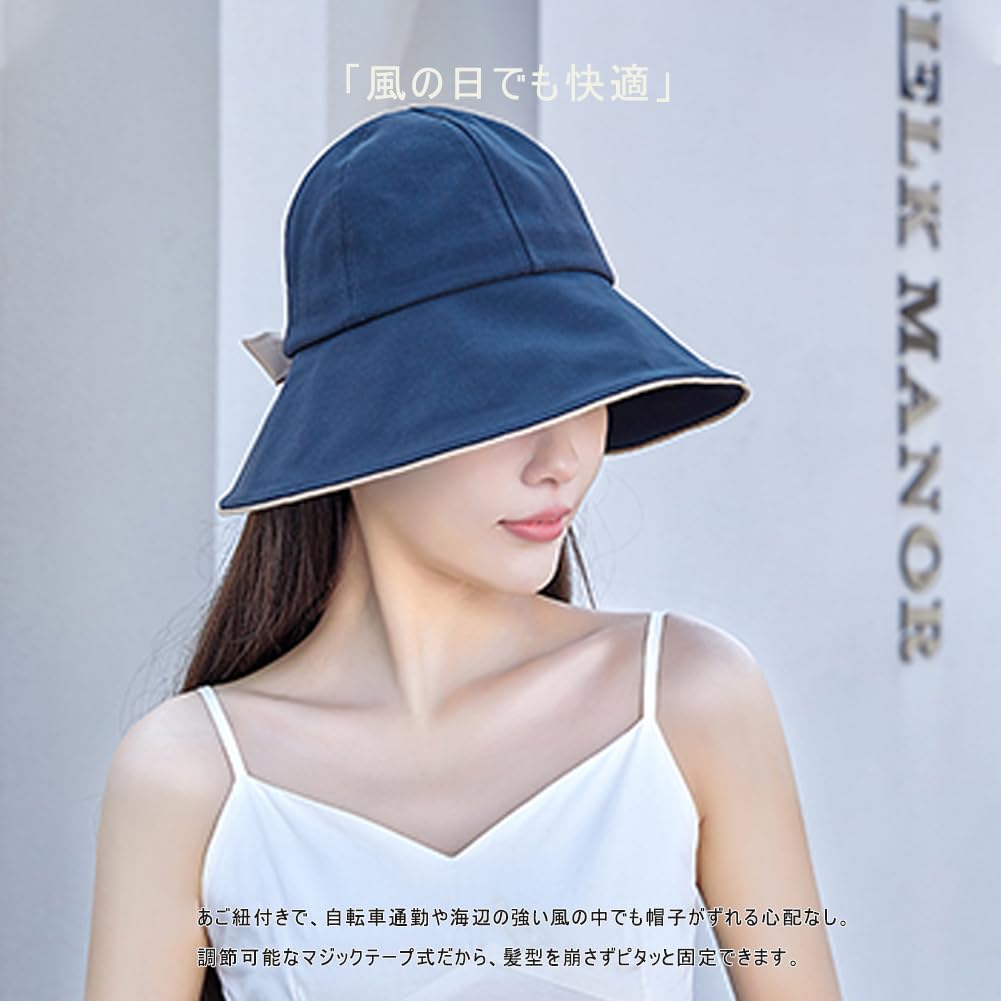 Sun Protection UV Bucket Breathable Slimming Bow Tie Adjustable Lightweight Size [Kryoza] Women's Hat, 50+, Hat, Mesh, Effect, Ribbon, Elastic,