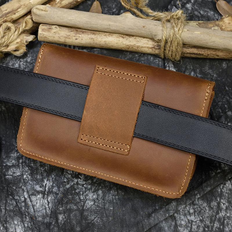 Crazy Horse Leather Men's Waist Bag Genuine Leather Phone Pouch On Belt Men Male Wasit Pouch Waist Pack Leather Vintage Style