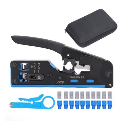 RJ45 Crimp Tool Kit Pass Through All In One Ethernet Crimper for 8P 6P RJ Connector Crimping