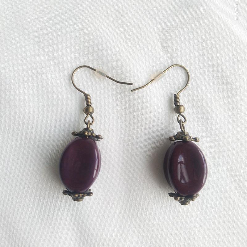

Винтажные фиолетовые керамические серьги-крючки из бисера
