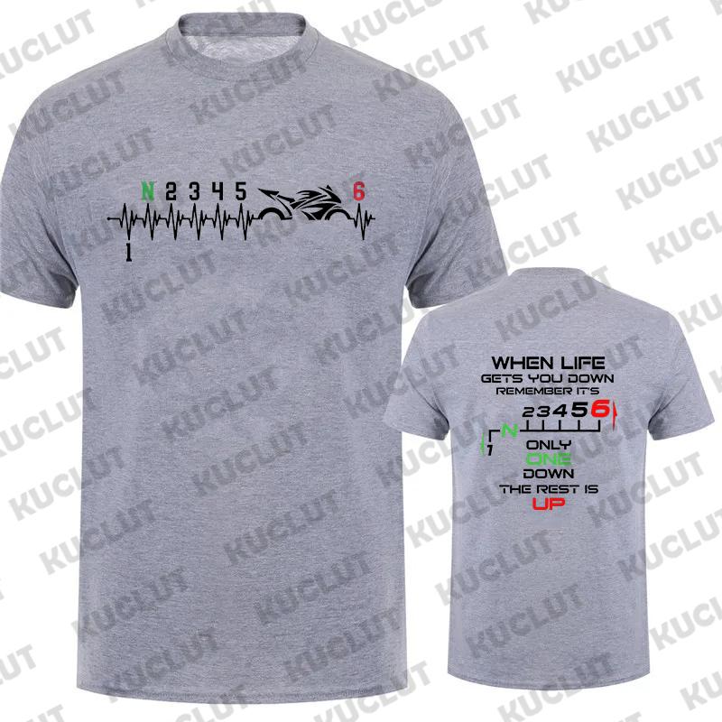 1N23456 Motorcycle Gear Biker Heartbeat Retro Printed Men's New T-shirt Fashion Casual Loose Summer Tshirts Short Sleeve T-shirt