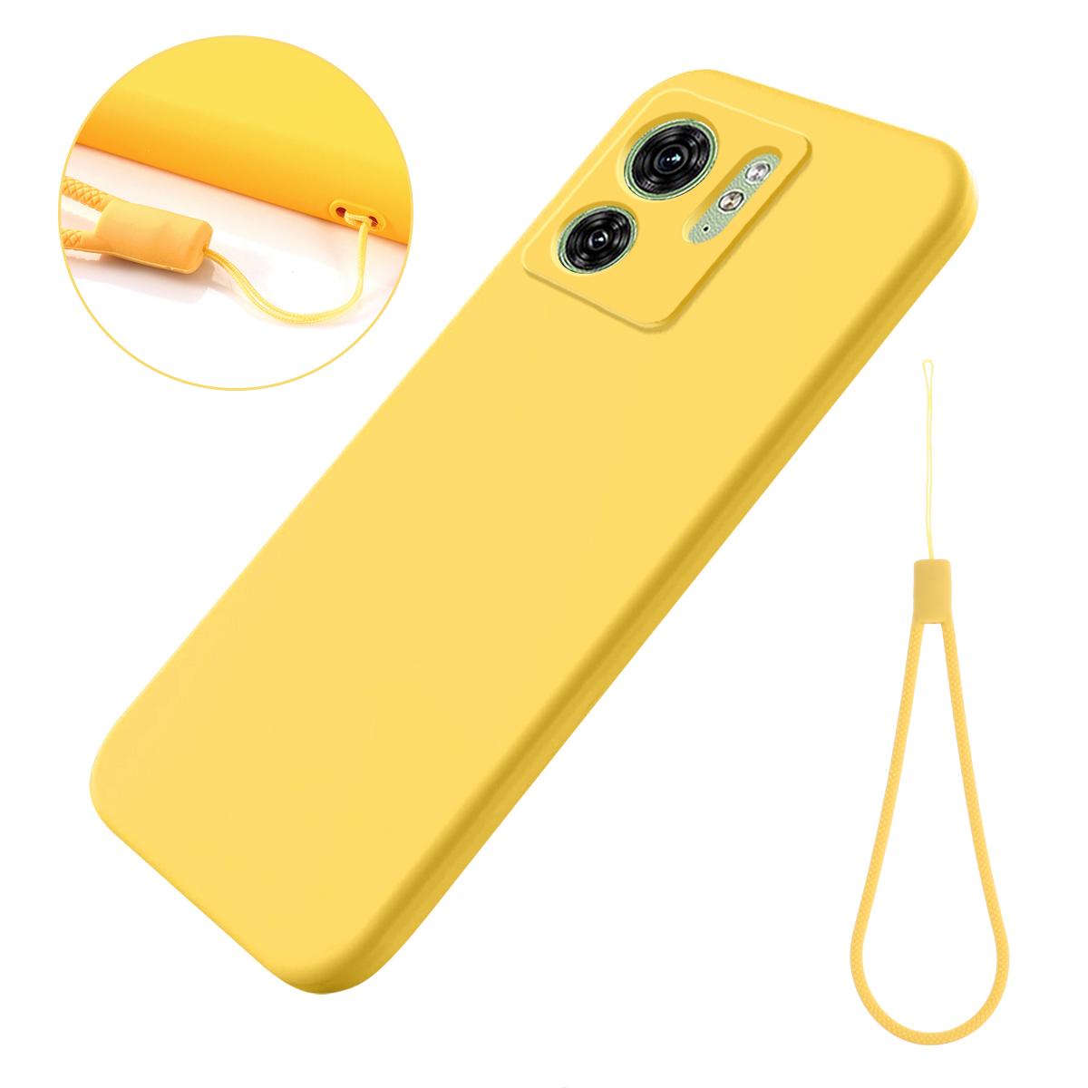 

For Motorola Edge (2023) 5G Case Liquid Silicone Phone Cover with Hand Strap Yellow