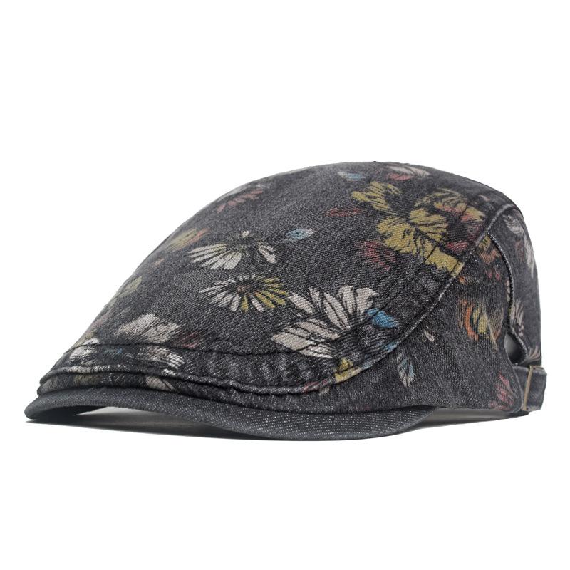 Pivoňka Flower Washed Denim Baret Dámská kšiltovka s potiskem Painters Hat Newsboy Cap