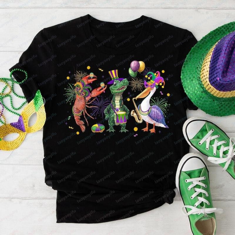 Mardi Gras Shirt Crocodile Crawfish Pelican New Orleans Festival Graphic T Shirts Y2k Women Clothing Shirts for Women Goth Tops