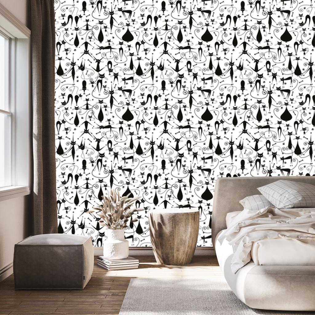 Black Cheerful Kittens Wallpaper for Living Room and Bedroom 50x1000