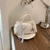 Korean Style Sweet Bowling Bag With Star Pendant Lace Bow Versatile Pillow Handbag Casual Daily Commuter Shoulder Crossbody Bag