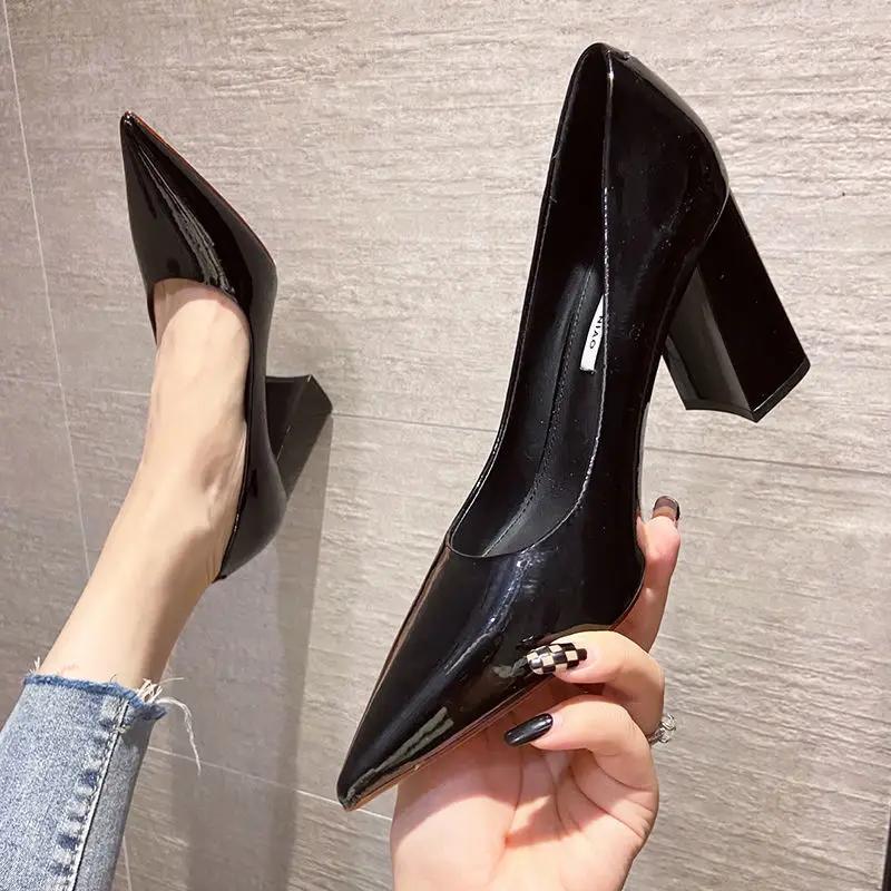 Fashion Women's Shoes Pointed Toe Sexy Super High Heel Shallow Ladies Footwear Office Square Heels on Offer Chic Point Comfortable A E