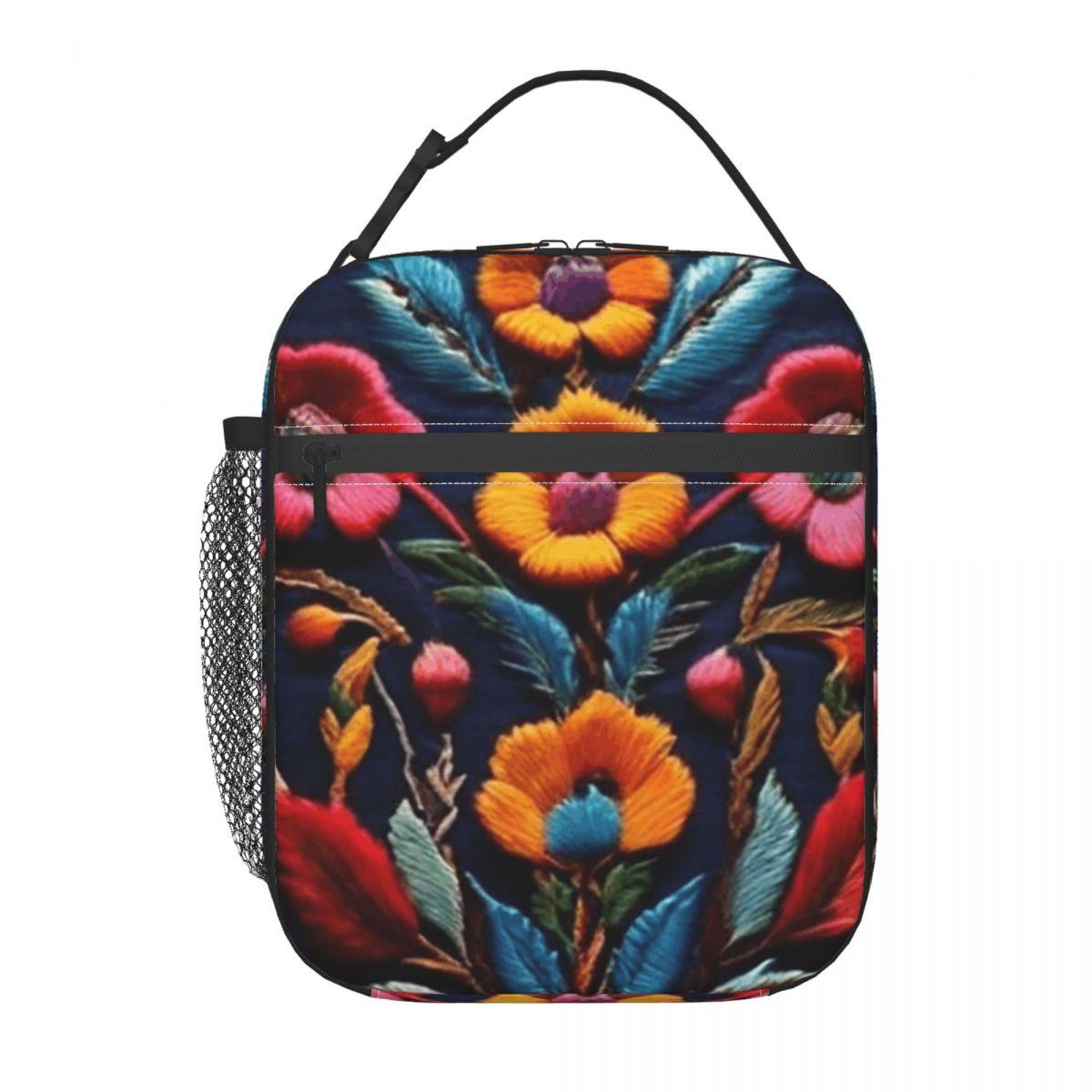 Sac à lunch isotherme floral brodé mexicain pour femmes enfants Boîtes alimentaires étanches Sac isotherme Tote One Size