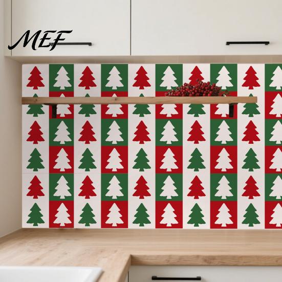 Schäl-und-Kleb-Bodenfliesen 12 Stück Selbst?Klebende Fliesenaufkleber, 2D Wasserdicht Öl?Beweis Wandtattoos mit verschleißfesten Dekorfolien Weihnachtsbaum Faux
