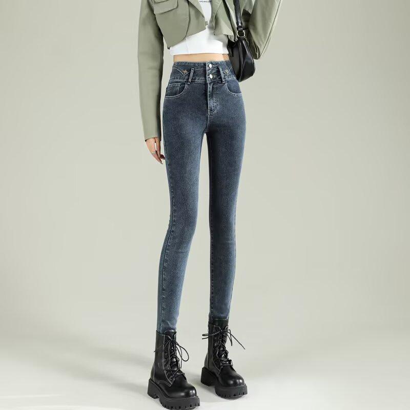 

Женские джинсы скинни большого размера, с флисовой подкладкой, утягивающие, эластичные, с высокой посадкой 4XL