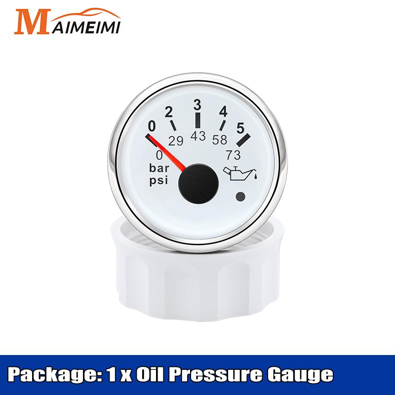 52mm Oil Pressure Gauge With Alarm LED Red Backlight 0-5bar 0-10bar psi Oil Press Gauge Universal for 12V 24V Car Boat Marine