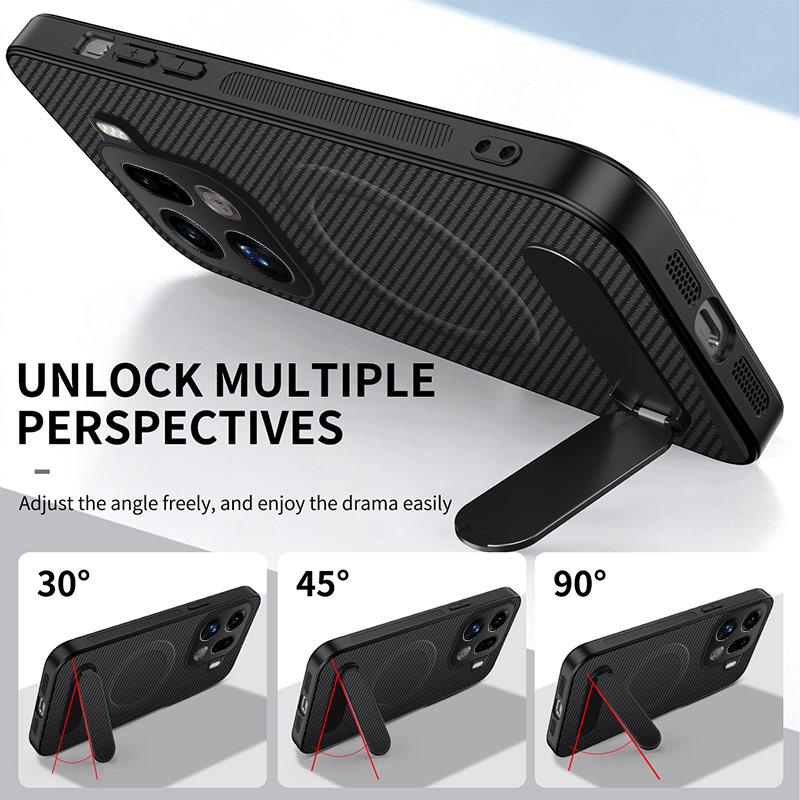 Luxury Carbon Fiber Pattern Skin-friendly Case For OPPO Find X9 Pro X8 Pro Foldable Bracket Magnetic Shockproof Protector Cover
