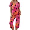 Women's Festive Halloween Print Tracksuit Set - 2 Piece Short Sleeve Top & Cropped Pants, Casual Costume Outfit for Fall Party