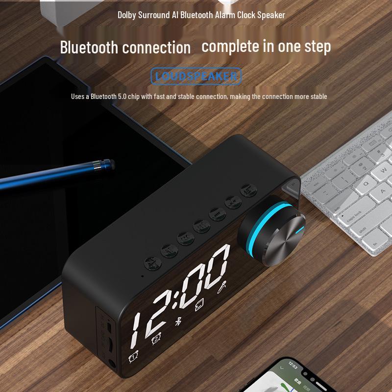 Multifunctional Bluetooth Alarm Clock Speaker with Mirror Display