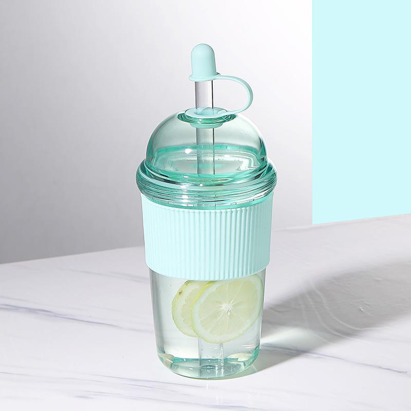 Portable Flip Straw Cup Plastics Ins Style Transparent Water Cup High-Capacity Water Bottles Tea Coffee Milk Heat-Resistant Juice Jelly Cups