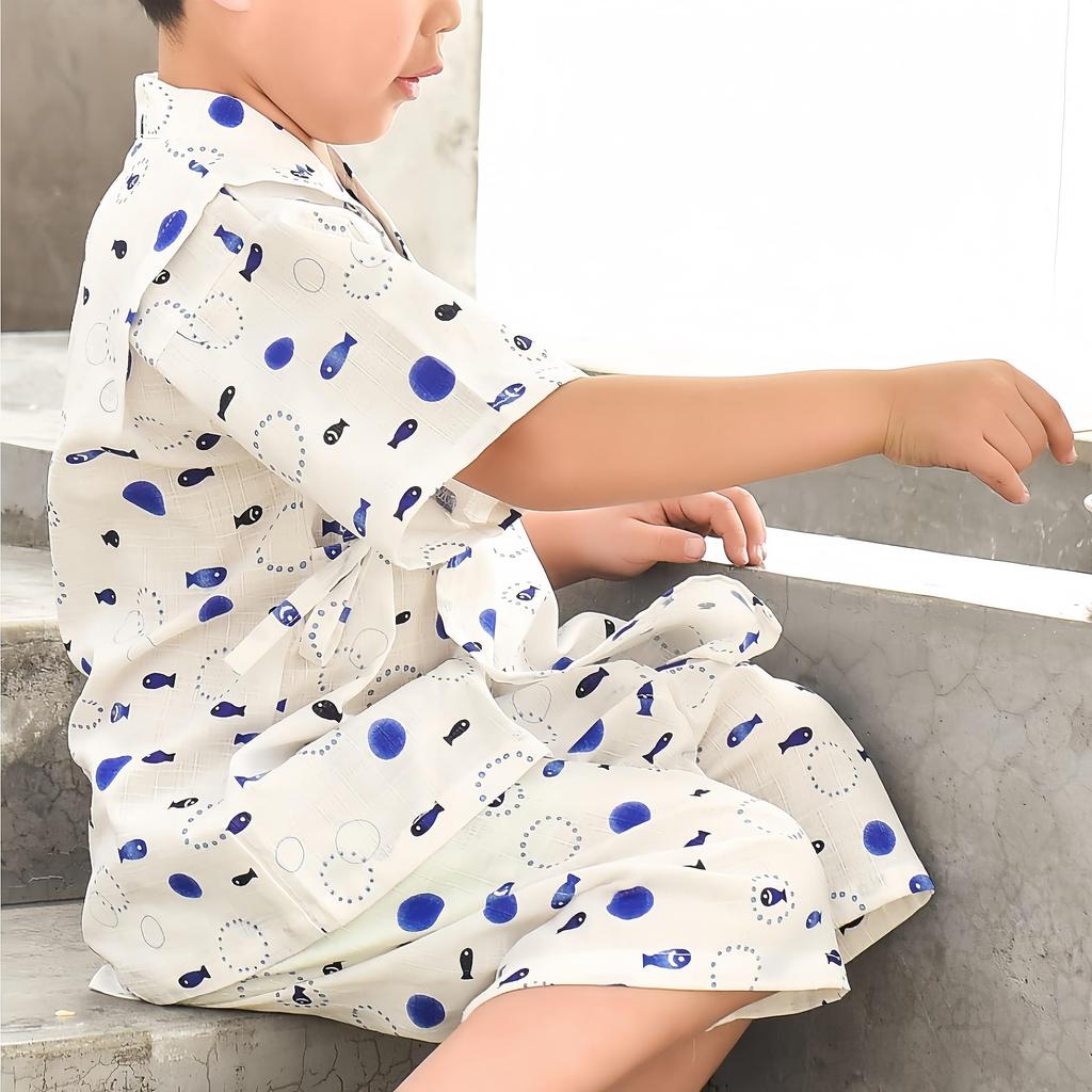 WEANXIN Jinbei Yukata Top and Bottom Sizes and Made In with Dinosaur and Fish Short Open Perfect for Summer Festivals and Fireworks and a Great Gift