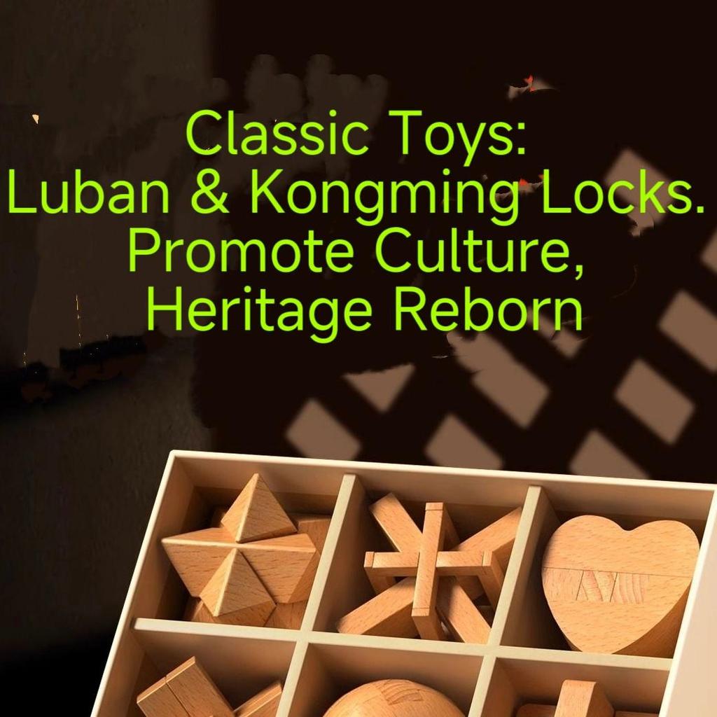 Kids Intelligence Luban Lock Full Set, Wooden Kongming Lock Puzzle Unlock Toys