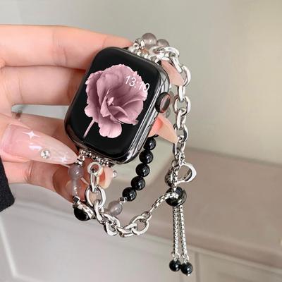 Pasek ogniw łańcuszkowych do Apple Watch Ultra 2 49 38 44 41 45mm do iWatch Series 9 8 7 6 5 SE 4 3 Bransoletka z zawieszką i koralikami Pasek do zegarka