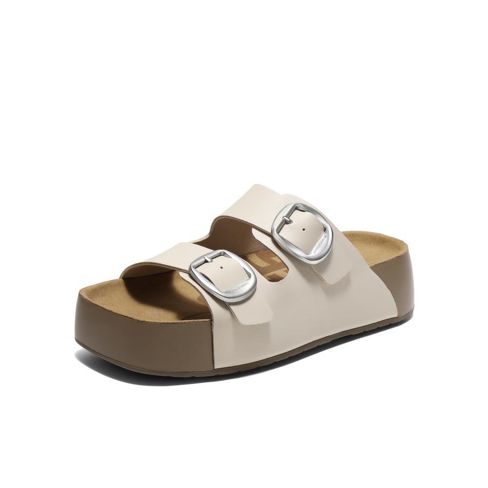 Platform slippers women's new double buckle with versatile beach cool slippers
