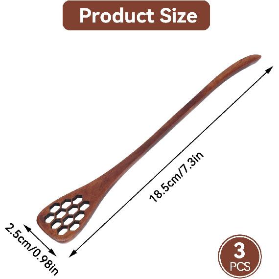 Wood Honey Drizzler 3pcs, Honey Dipper Sticks Wooden Honey Comb Honey Stick Honey Dipper Spoon Coffee Stiring Spoon Syrup Dippers(Brown)