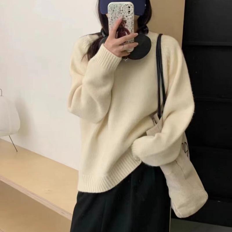 Women's Fashion Casual Fall Winter Solid Color Print Long Sleeve O-Neck Sweaters