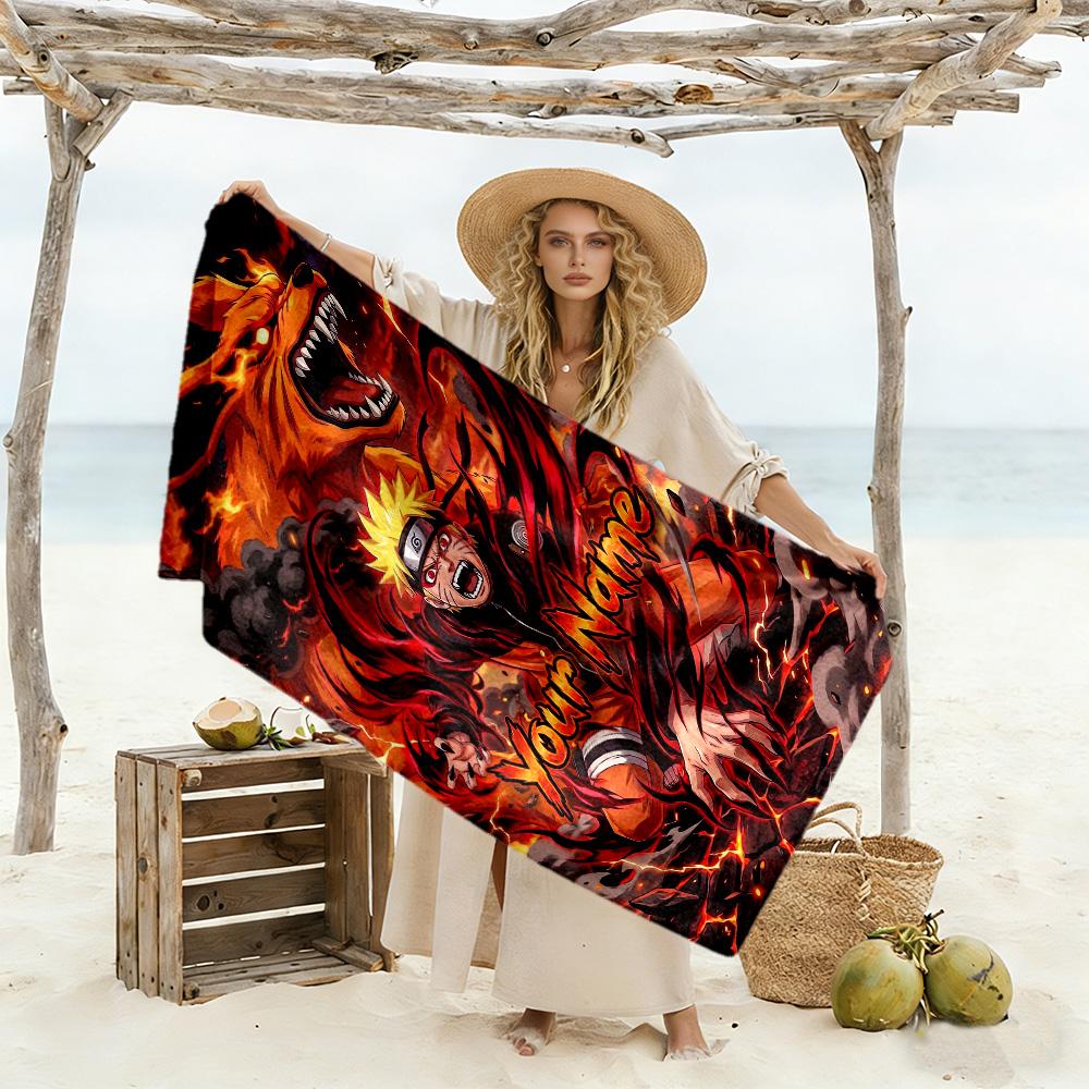 Naruto Character Customize Text Beach Towel High Absorbency & Quick-Dry Perfect for Traveling Yoga Camping and Swimming