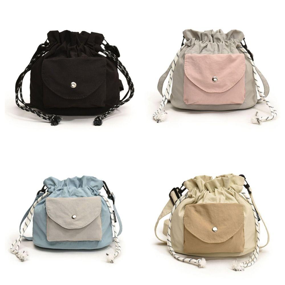 Oxford Shoulder Bag with Pocket Commute Drawstring Bag Simple Crossbody Bag  Girls