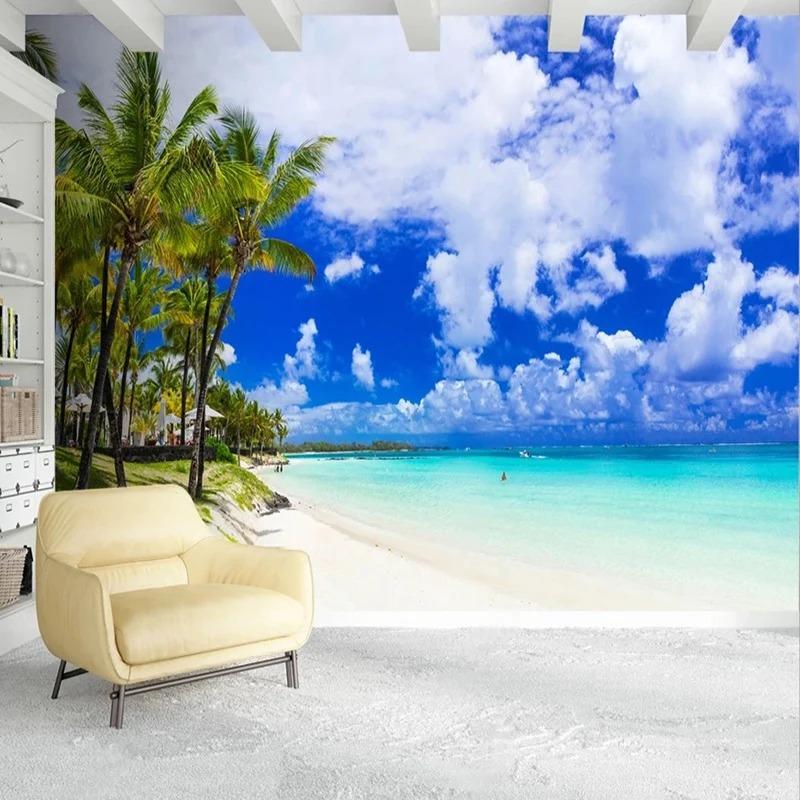 Modern 3d Mural Beach Seascape Wallpaper Coconut Tree 3d Wall Painting Living Room Tv Sofa Backdrop Decor Wall Papers