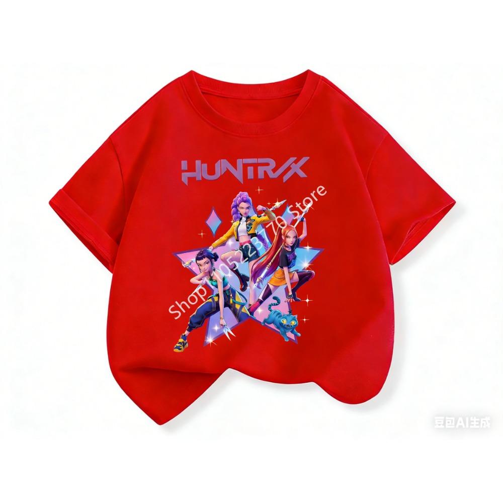2026 Fun Huntrix Kpop Demon Hunters T-Shirt for Boys Girls Fans Gift Summer Crew Neck Short Sleeve Tees Fashion Kids T-shirt