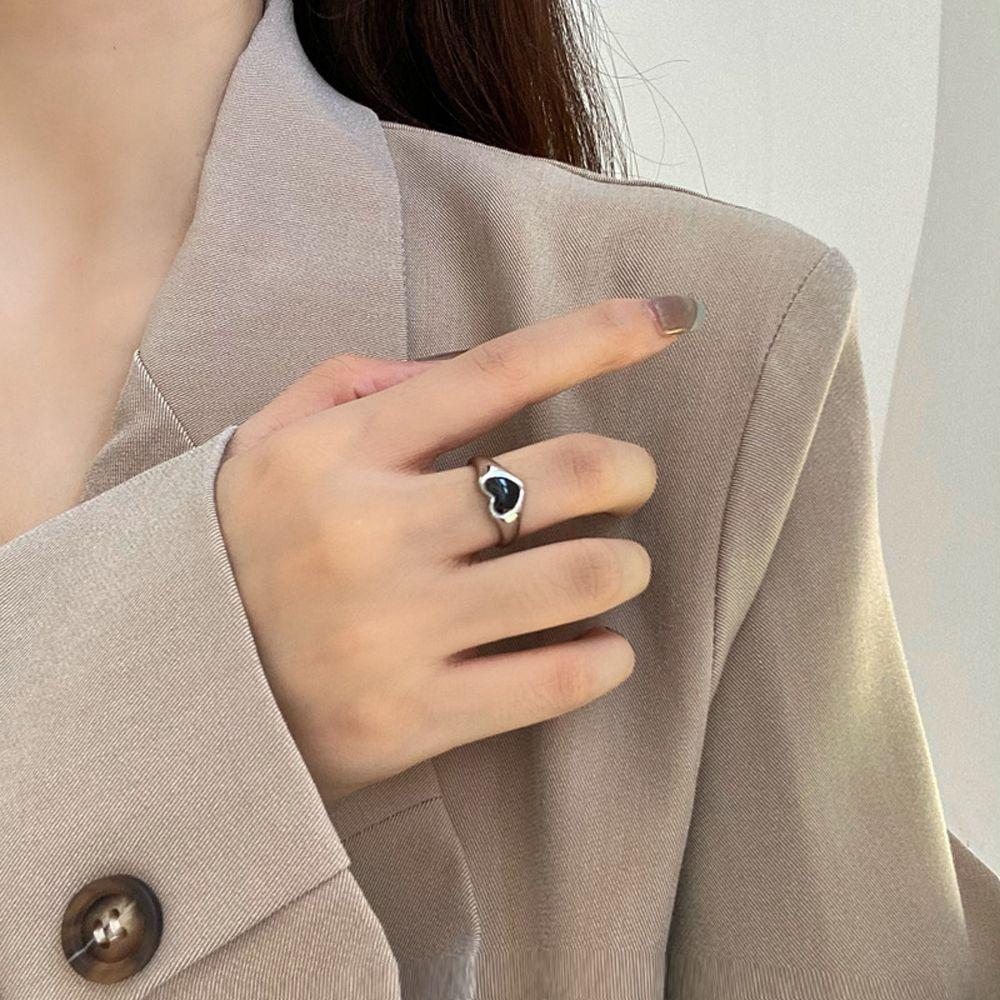 Ring Girls Adjustable Open Ring Heart Chain Ring Women Rings Heart Stackable Rings Korean Style