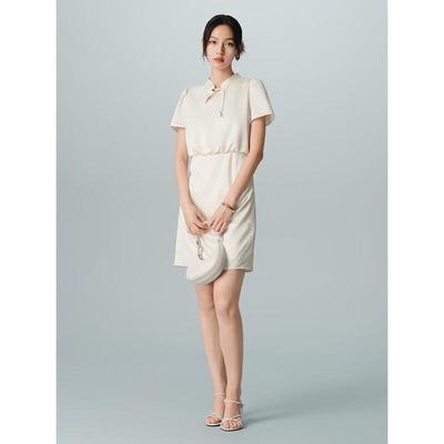 PEACEBIRD New Chinese Style Satin Jacquard Mini Dress