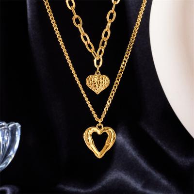 2023 New Heart Love Pendant Necklace Statement Gold Color Sweater Chain For Women Party Jewelry Gifts Female Punk Collar Choker