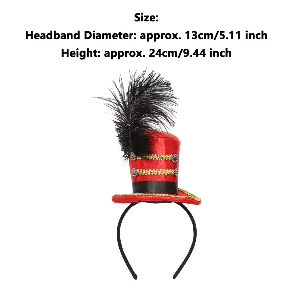 Adults Kids Soldier Mini Top Hat Headband with Feather for Ringmaster Circus Carnival Party