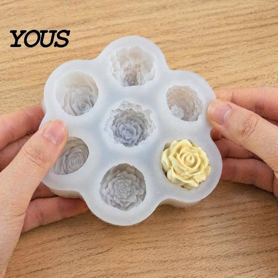 Small Dessert Molds for Parties Rose Peony Silicone Mold, 7 Cavities Baking Mold Making Cake Flexible Chocolate Candle Soap, Non Stick Pastry